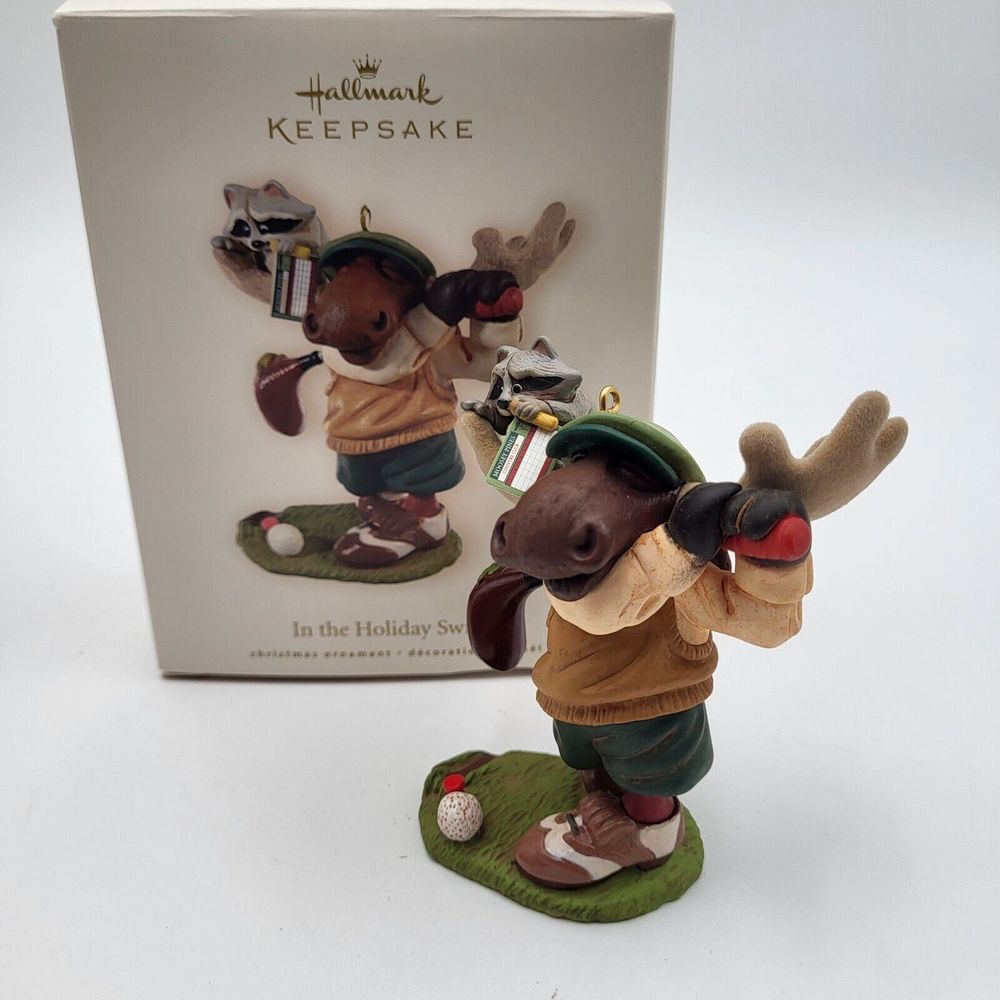 Hallmark Keepsake 2008 In The Holiday Swing Moose Racoon Golf Christmas Ornament